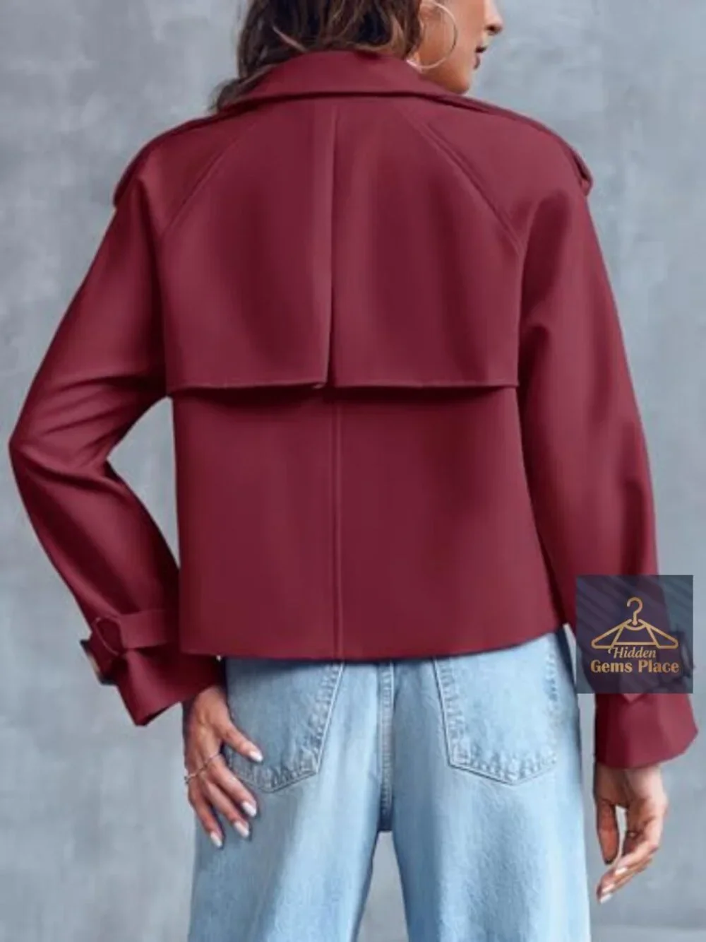 Women's Cropped Double Breasted Trench Coat 100% Polyester Lapel Windbreaker